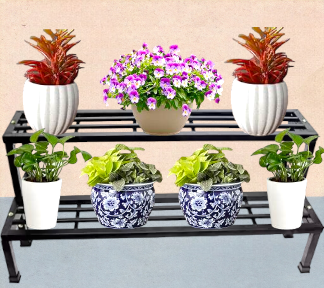 2-Tier Square Tube Plant Stand | Heavy Duty Iron Pot Stand for Balcony, Home Decor, Indoor and Outdoor Use