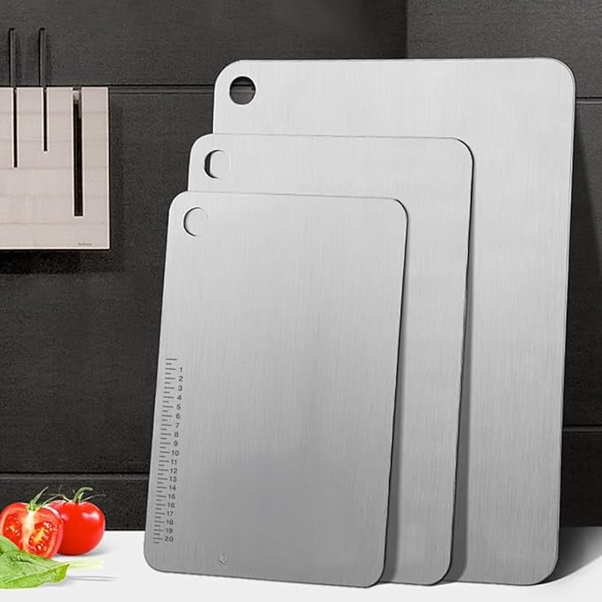 Stomata Garden's Countertop Stainless Steel Worktop Platform Round Edge, Chopping Board for Kitchen, Baking,Fruit and Vegetable Cutting & Chopping Board (Pack of 1) (350 * 250mm Hole Handle)