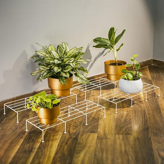 Indigo Anti Rust Metal Plant Stand for balcony (Set of 4) | Planter stand for living room - 24 inches | Pot stand for outdoor & Indoor plants