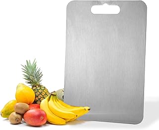 Stomata Garden's Countertop Stainless Steel Worktop Platform Round Edge, Chopping Board for Kitchen, Baking,Fruit and Vegetable Cutting & Chopping Board (Pack of 1) (350 * 250mm lase Handle)