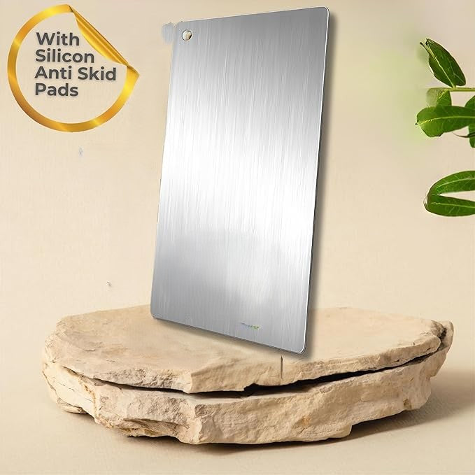 Stomata Garden's Countertop Stainless Steel Worktop Platform Round Edge, Chopping Board for Kitchen, Baking,Fruit and Vegetable Cutting & Chopping Board (Pack of 1) (350 * 250mm Hole Handle)