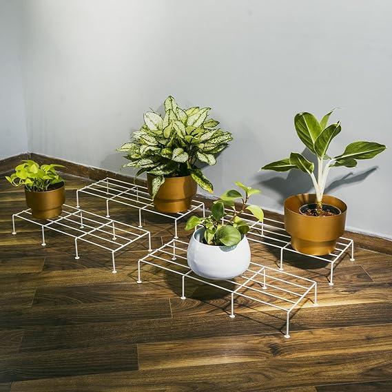 Indigo Anti Rust Metal Plant Stand for balcony (Set of 4) | Planter stand for living room - 24 inches | Pot stand for outdoor & Indoor plants