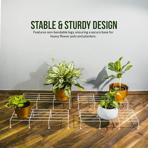Indigo Anti Rust Metal Plant Stand for balcony (Set of 4) | Planter stand for living room - 24 inches | Pot stand for outdoor & Indoor plants