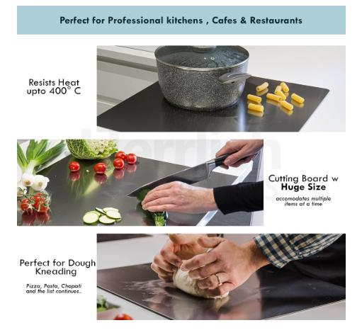 Stomata Garden's Countertop Stainless Steel Worktop Platform Round Edge, Chopping Board for Kitchen, Baking,Fruit and Vegetable Cutting & Chopping Board (Pack of 1) (350 * 250mm lase Handle)