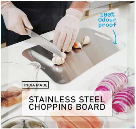 Stomata Garden's Countertop Stainless Steel Worktop Platform Round Edge, Chopping Board for Kitchen, Baking,Fruit and Vegetable Cutting & Chopping Board (Pack of 1) (350 * 250mm lase Handle)