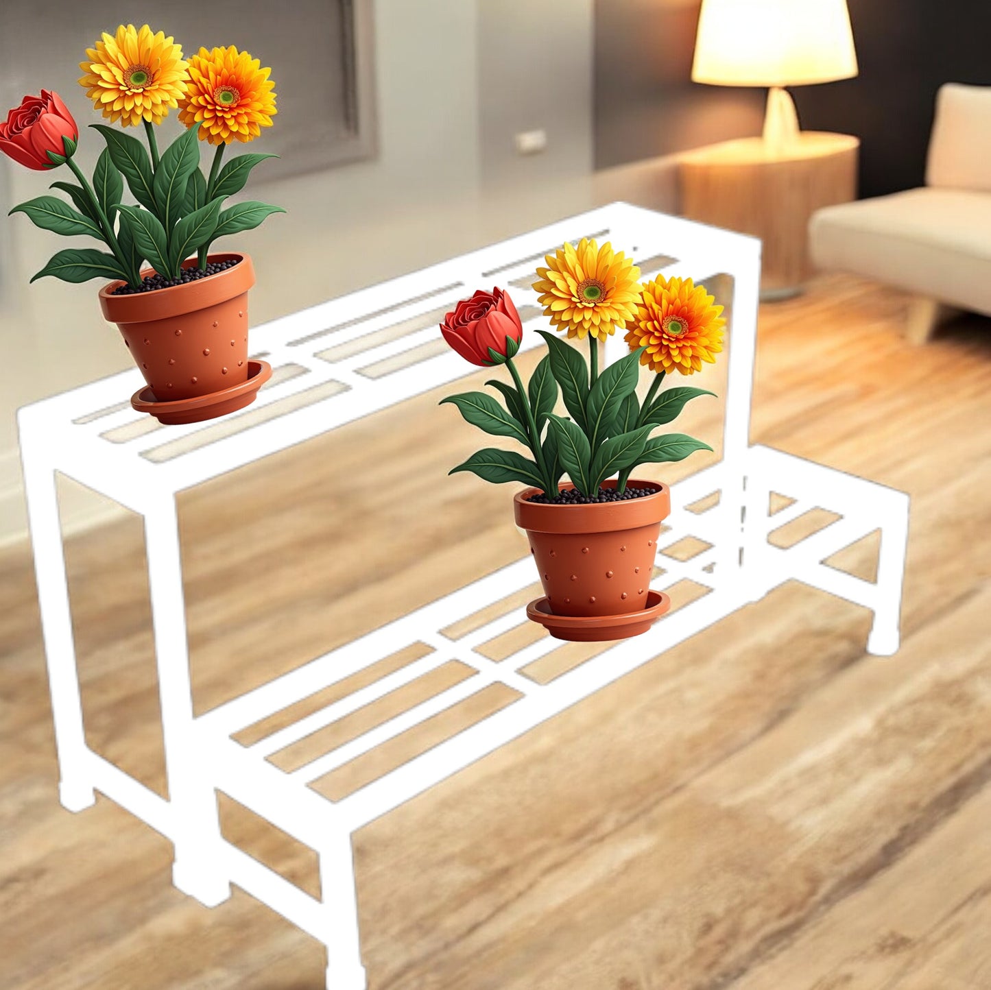 2-Tier Square Tube Plant Stand | Heavy Duty Iron Pot Stand for Balcony, Home Decor, Indoor and Outdoor Use