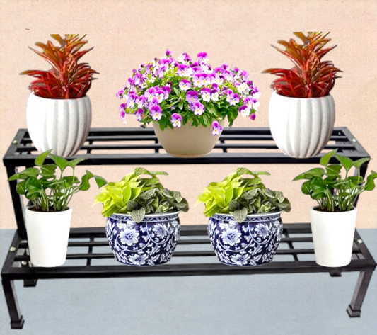 2-Tier Square Tube Plant Stand  | Heavy Duty Iron Pot Stand for Balcony, Home Decor, Indoor and Outdoor Use