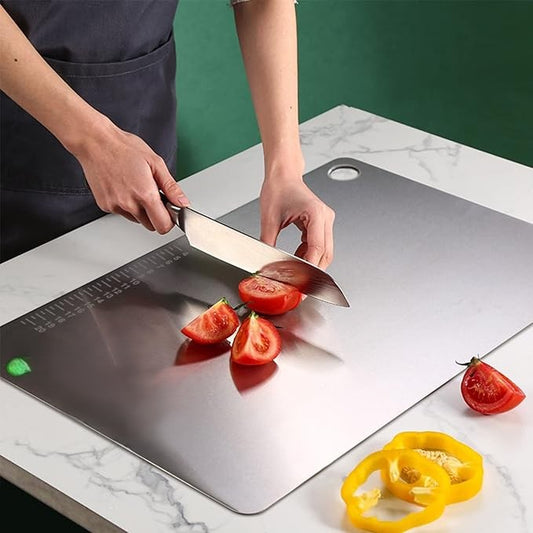 Stomata Garden's Countertop Stainless Steel Worktop Platform Round Edge, Chopping Board for Kitchen, Baking,Fruit and Vegetable Cutting & Chopping Board (Pack of 1) (350 * 250mm Hole Handle)