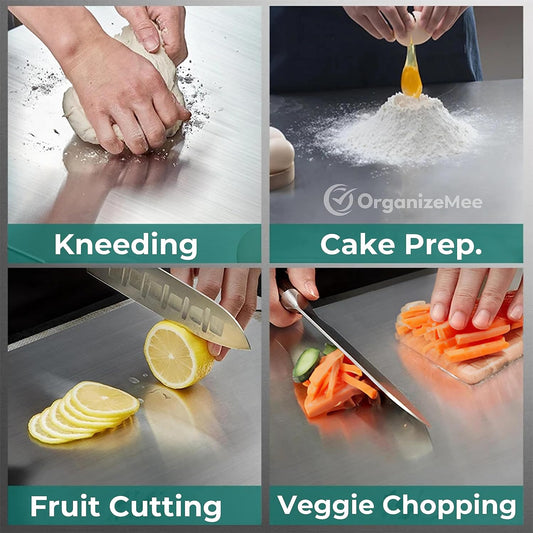 Stomata Garden's Countertop Stainless Steel Worktop Platform Round Edge, Chopping Board for Kitchen, Baking,Fruit and Vegetable Cutting & Chopping Board (Pack of 1) (350 * 250mm lase Handle)