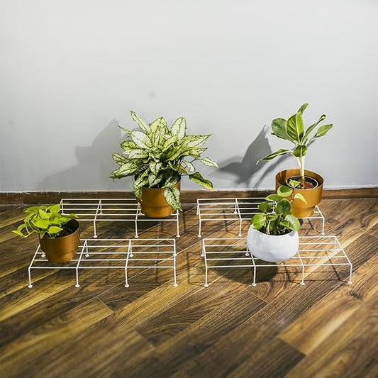 Indigo Anti Rust Metal Plant Stand for balcony (Set of 4) | Planter stand for living room - 24 inches | Pot stand for outdoor & Indoor plants