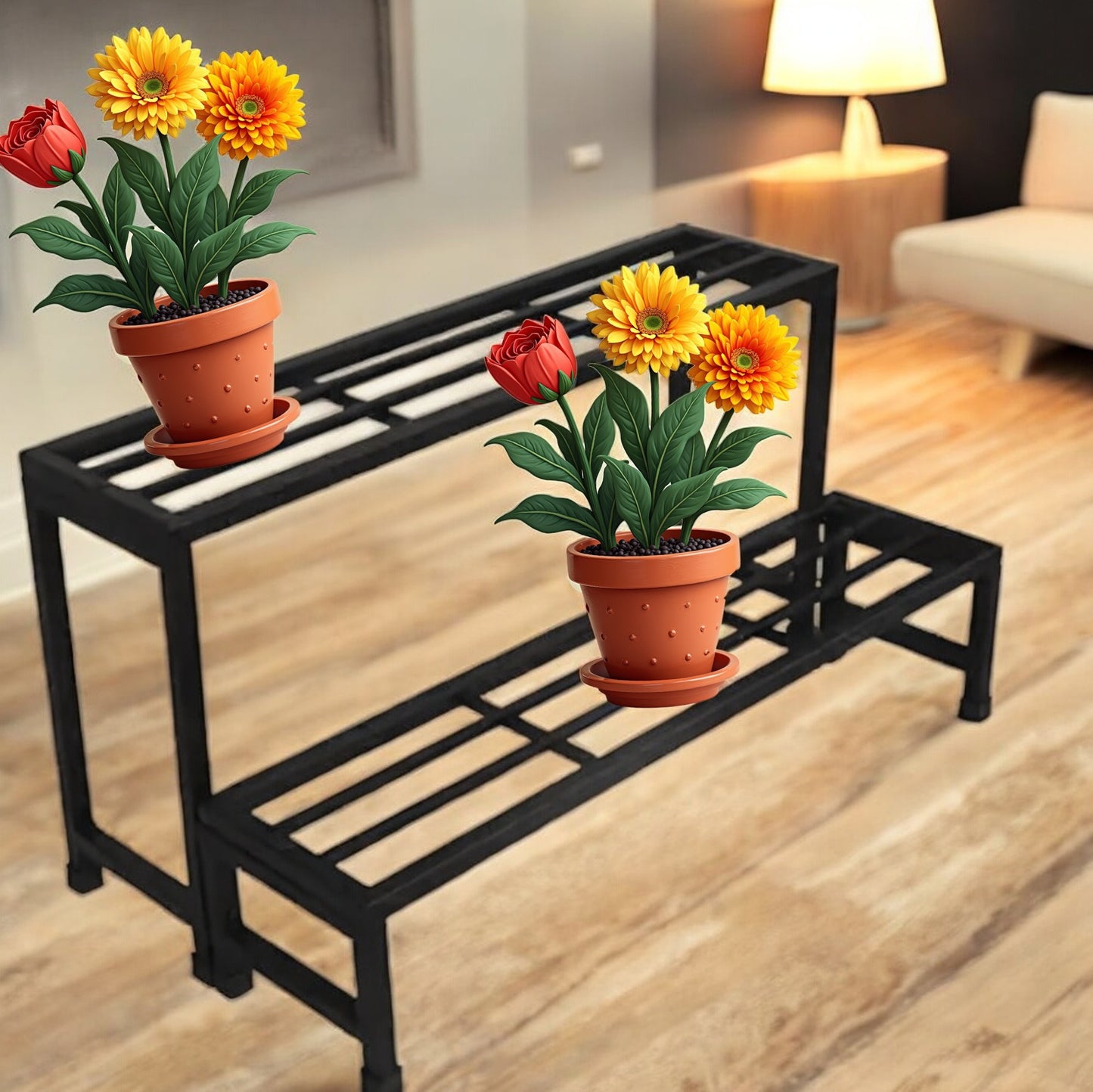 2-Tier Square Tube Plant Stand  | Heavy Duty Iron Pot Stand for Balcony, Home Decor, Indoor and Outdoor Use