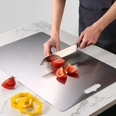 Stomata Stainless Steel Chopping Board for Kitchen - Heavy-Duty, Easy to Clean, Multipurpose Cutting Board for Vegetables, Fruits, Meat, Bread. Premium Metal Chopping Board (Large) (31CM X 21CM X 0.1CM)